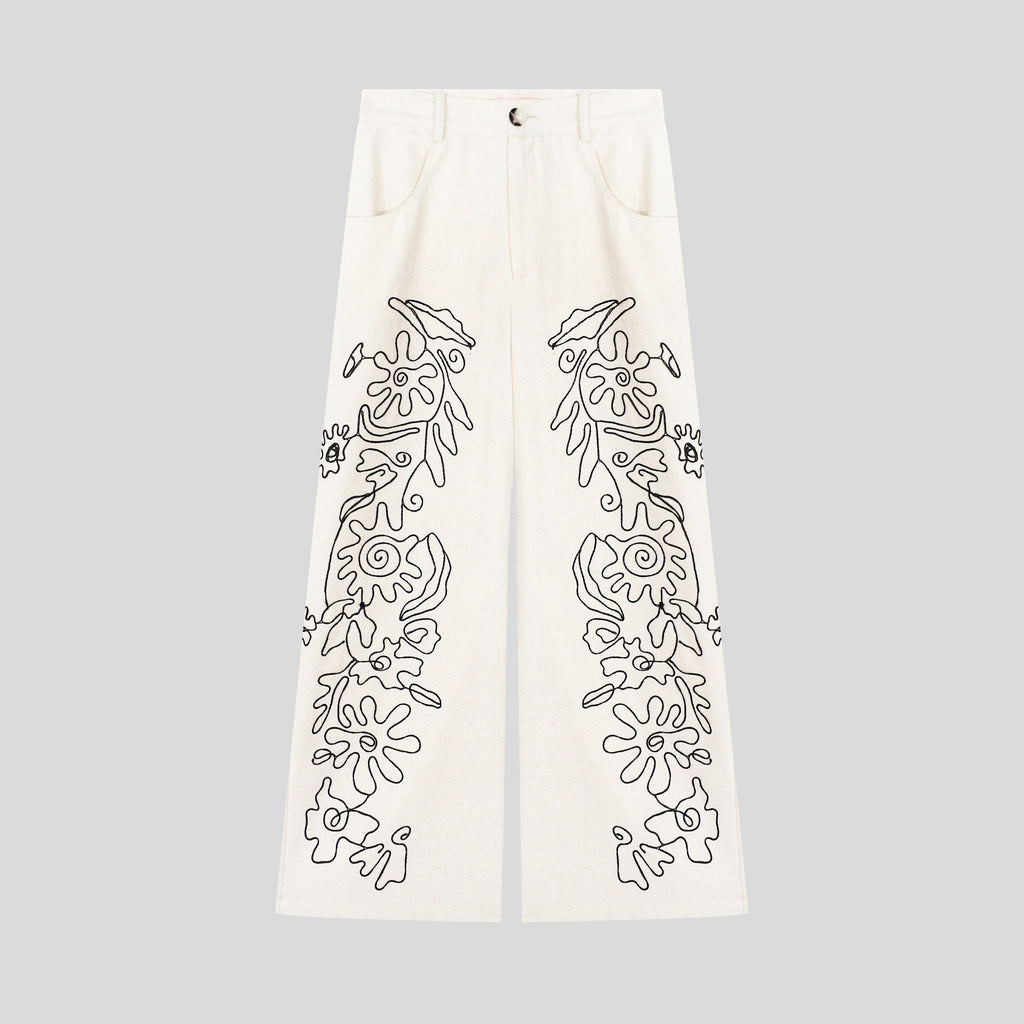 WZUA1055-Embroidered Vest & Wide-Leg Pants Two-Piece Set