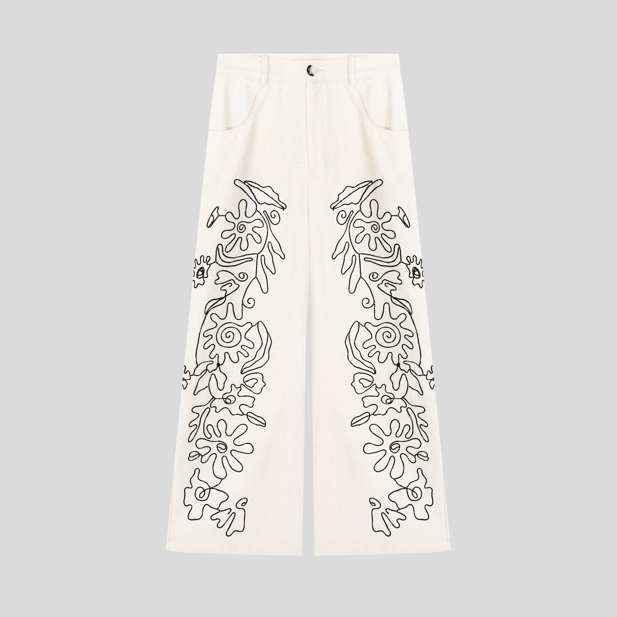 UA1055-Embroidered Vest & Wide-Leg Pants Two-Piece Set