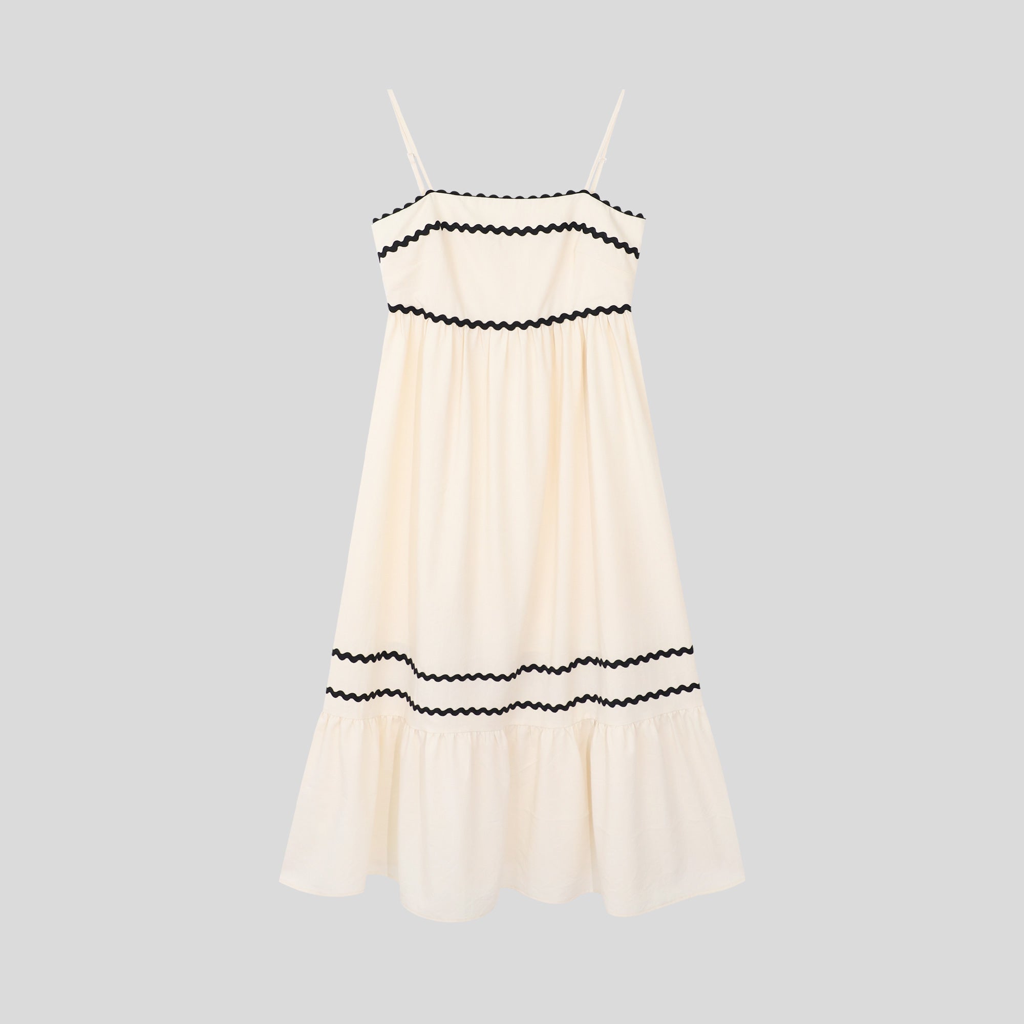 BA1061-Ric Rac Trim Tiered Maxi Dress