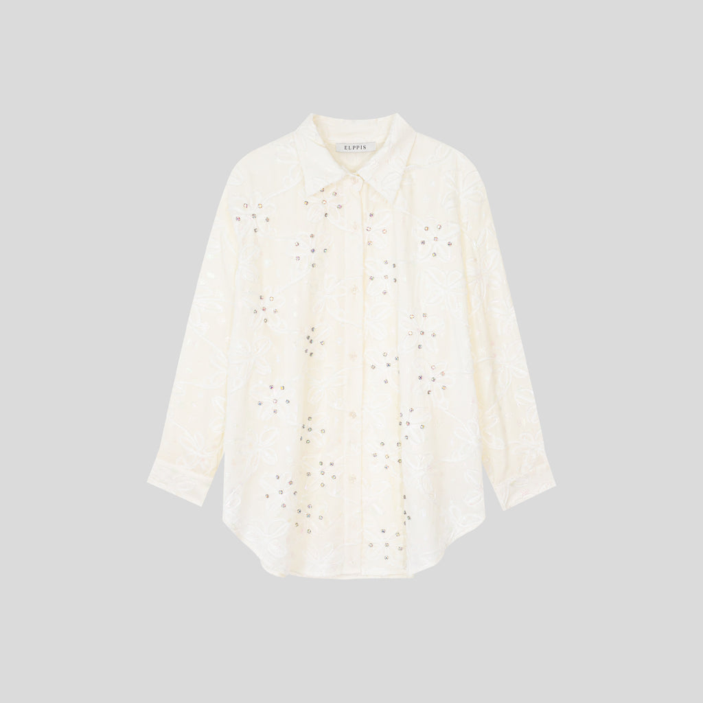 WZUA1106-Sheer Floral Embroidered Shirt & Shorts Set