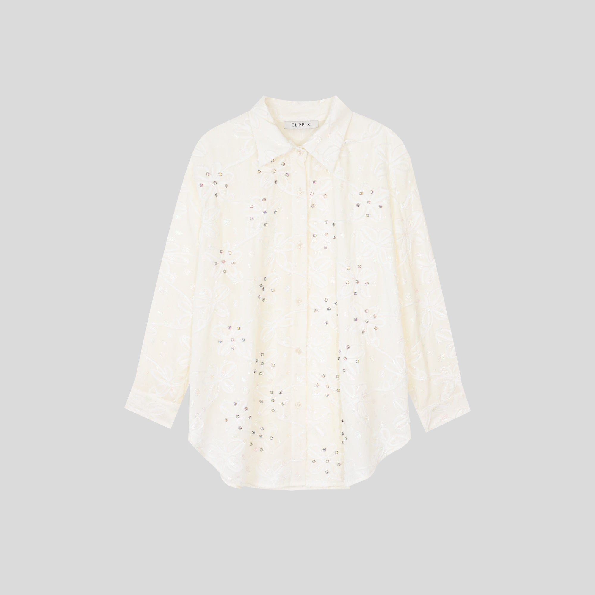WZUA1106-Sheer Floral Embroidered Shirt & Shorts Set