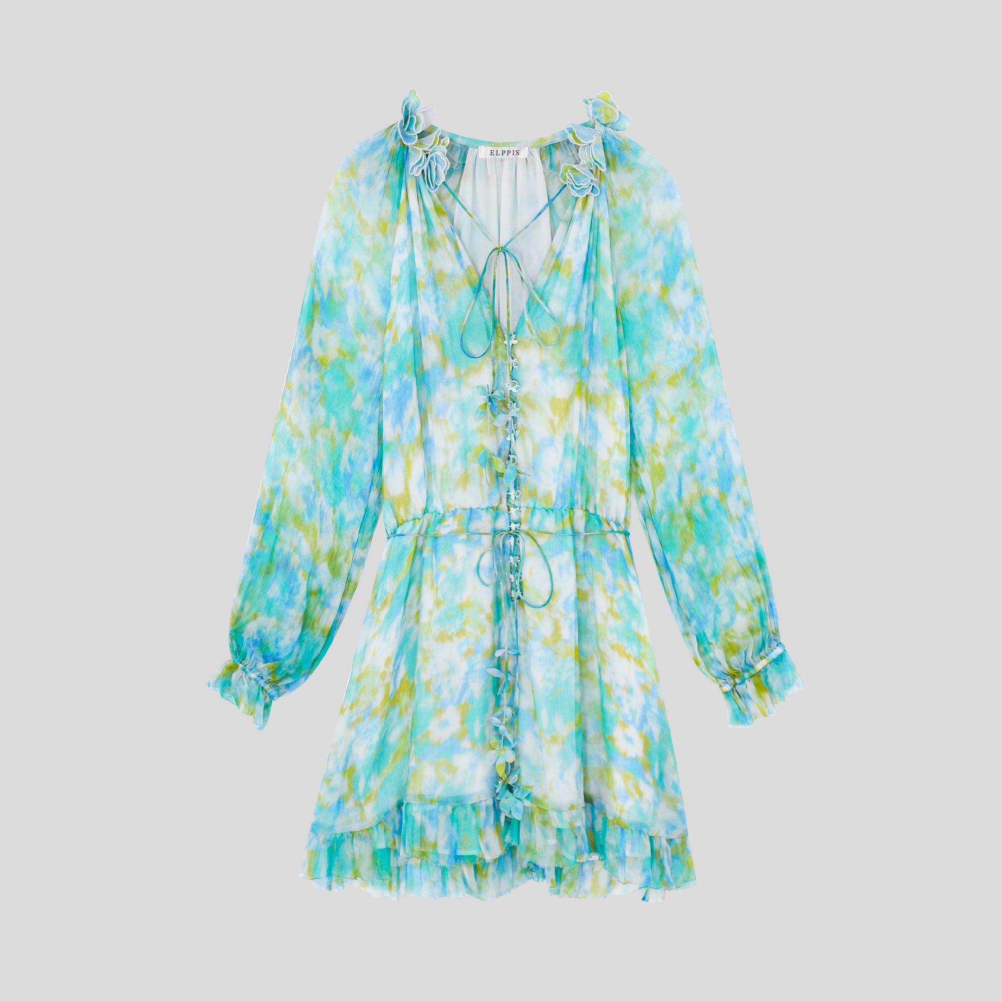 BA1084-Watercolor Print Chiffon Mini Dress