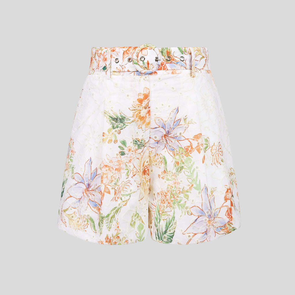 WZUA1020-Floral Eyelet Two-Piece Shorts Set