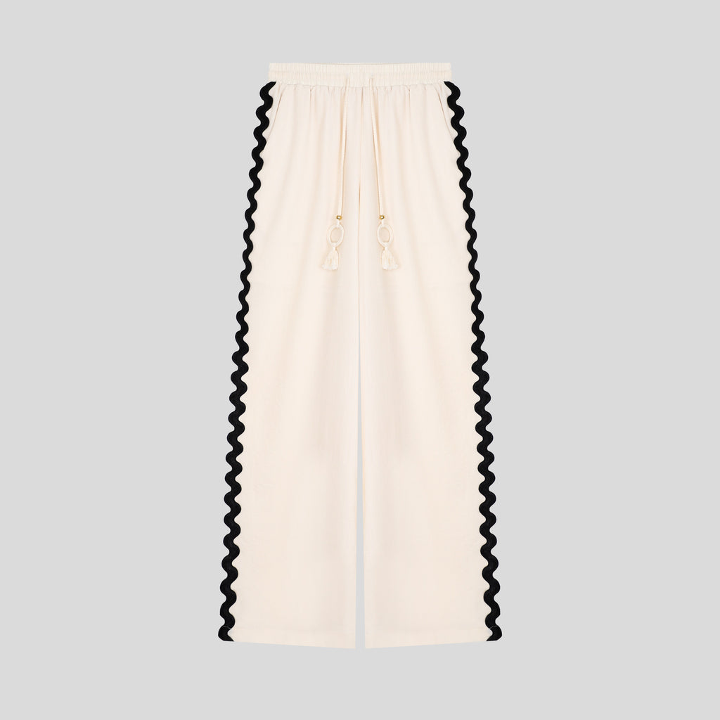 WZUA1060-Scalloped Trim Two-Piece Pants Set