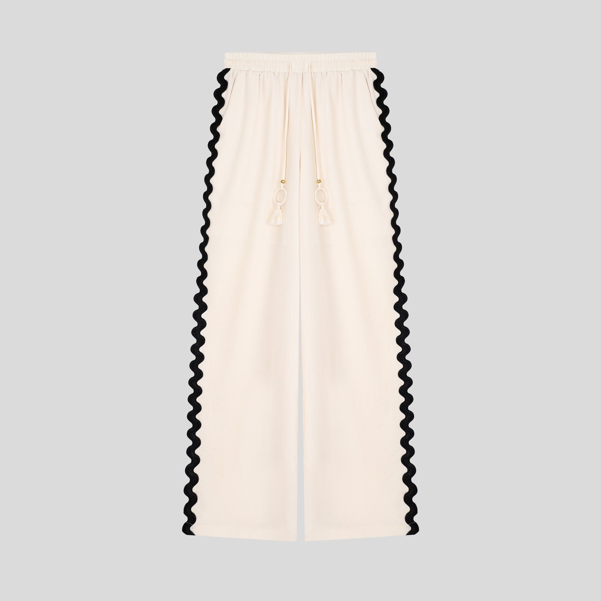 WZUA1060-Scalloped Trim Two-Piece Pants Set