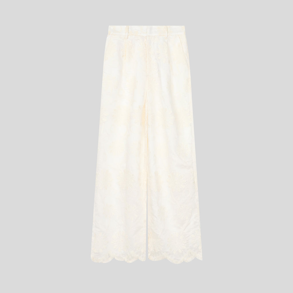 WZUA1036-Sheer Embroidered Lace Pants Set