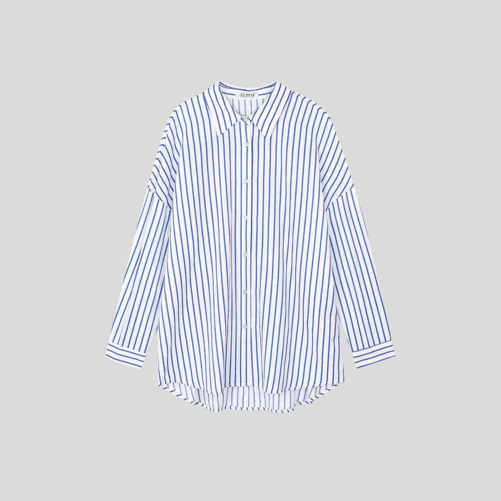 WZTA1101-Oversized Striped Button-Up Shirt