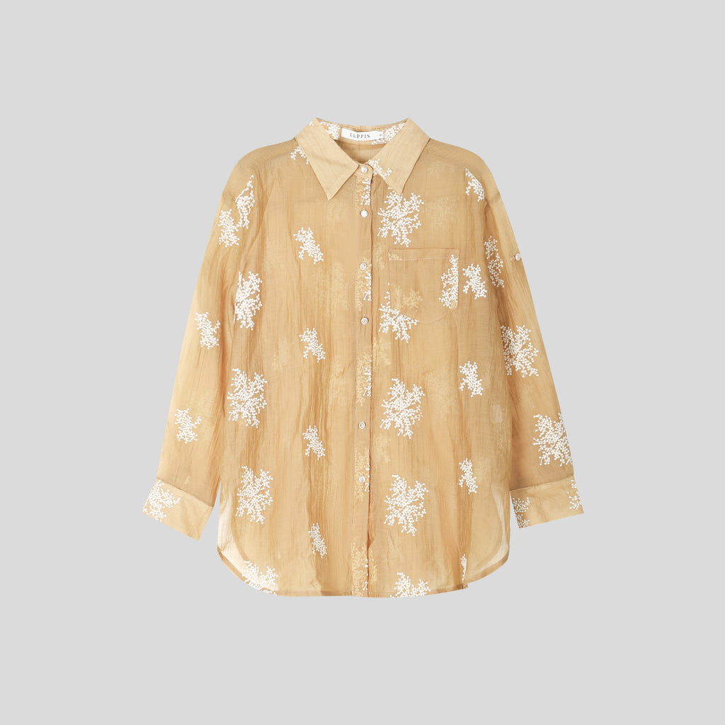 WZUA1110-Sheer Embroidered Shirt & Shorts Set