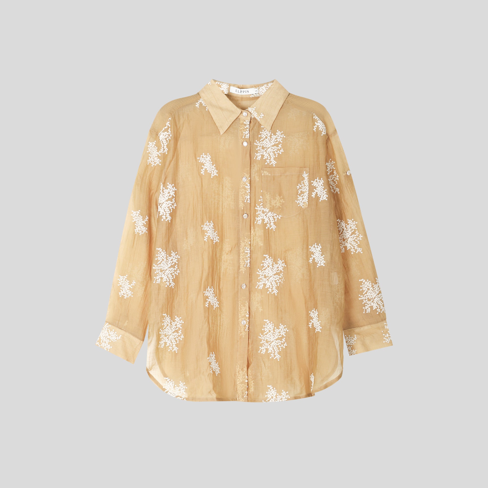 WZUA1110-Sheer Embroidered Shirt & Shorts Set