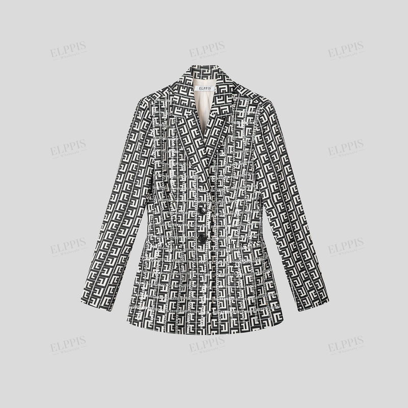 WZTA1433 Rhinestones Plaid Vintage Blazer Outerwear