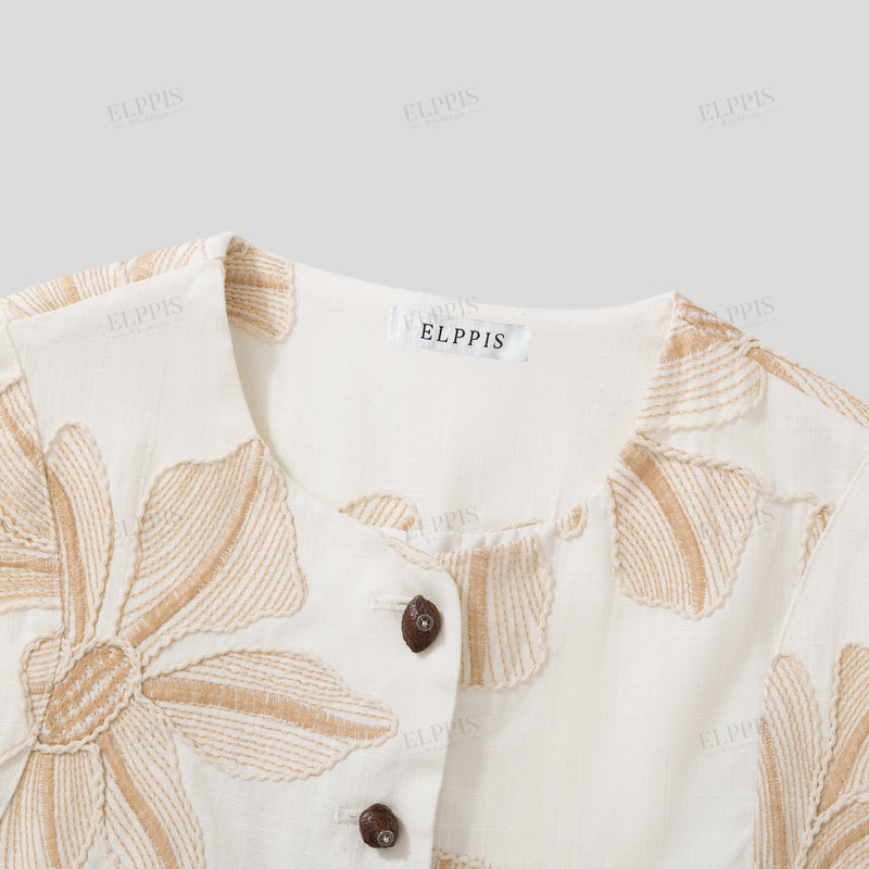 WZTA1204 Floral Embroidered Sleeveless Shirt