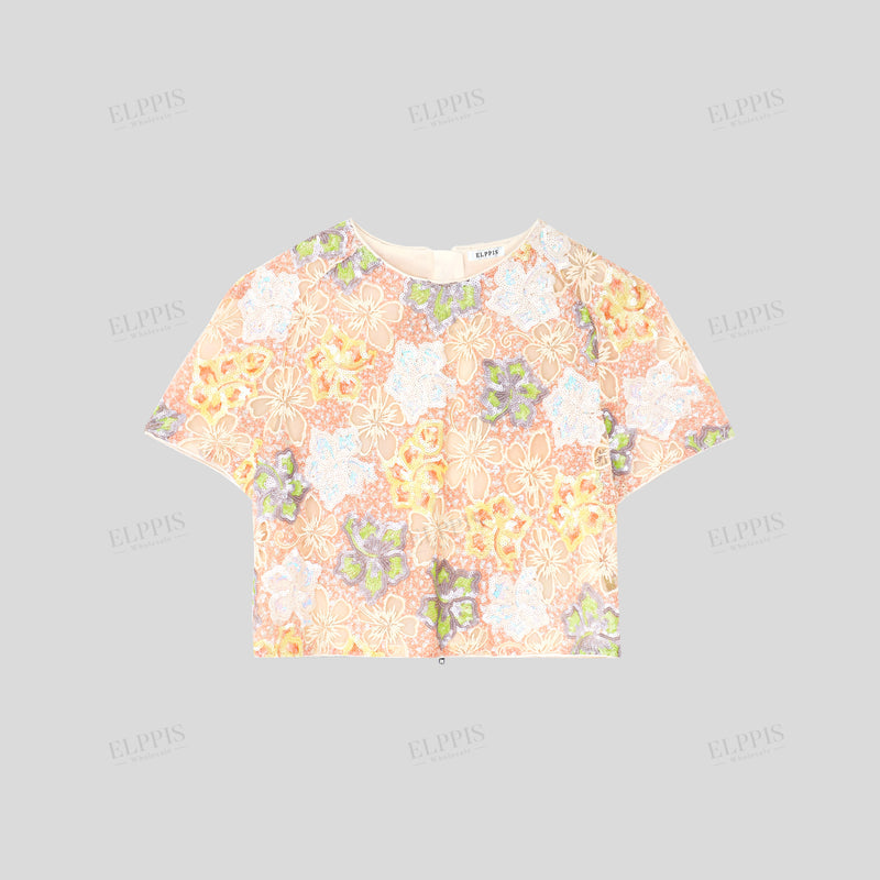 WZUA1451 Floral Lace Top and Skirt Set