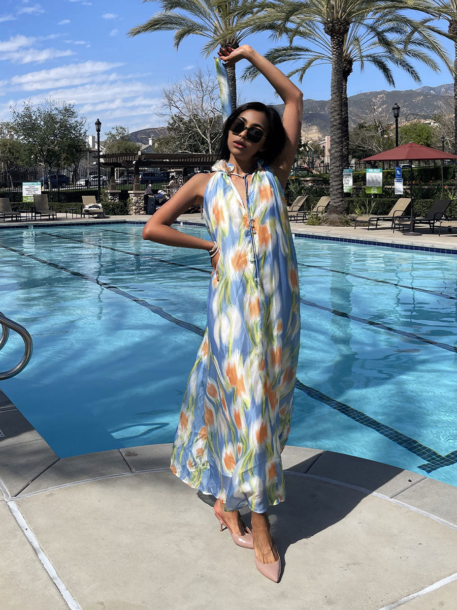 BA1080-Abstract Print Maxi Dress