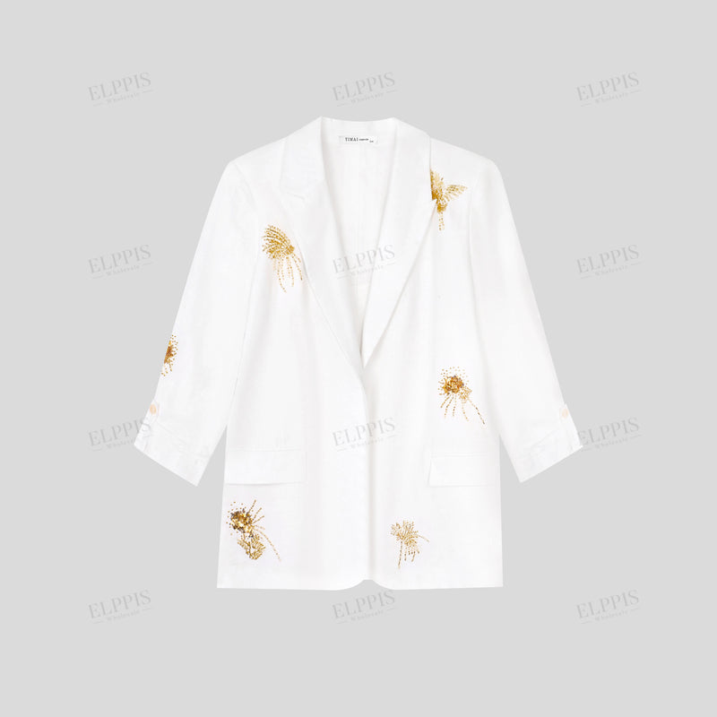WZTA1043 Beaded Embroidery 3/4 Sleeve Blazer