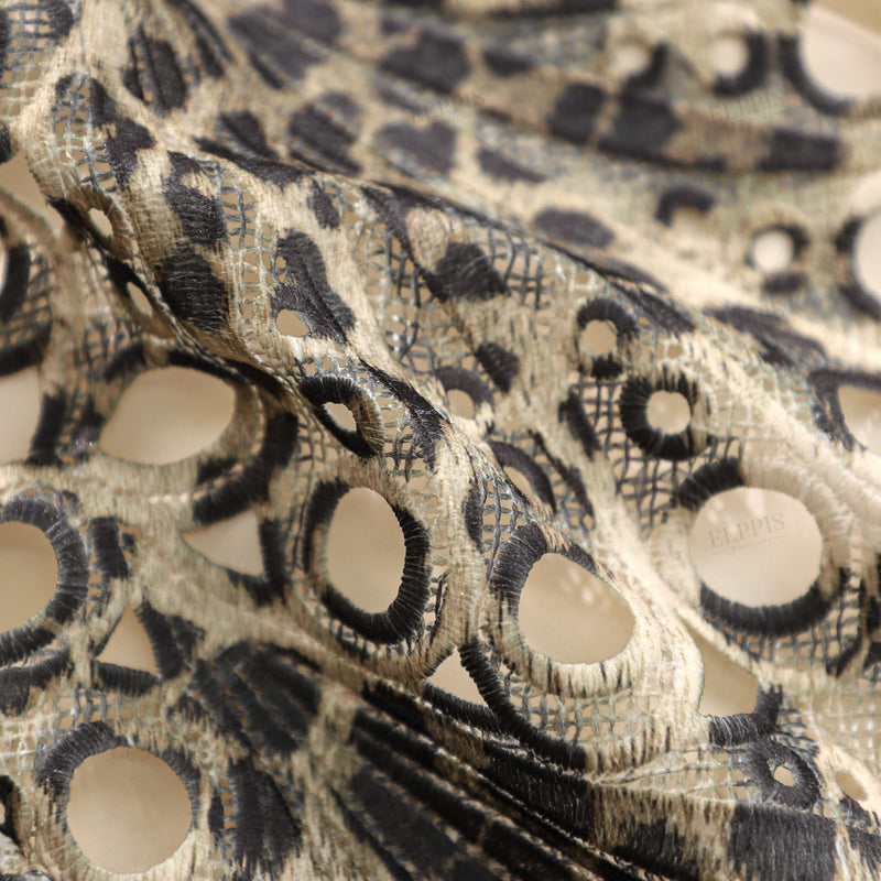 WZBA1316 Leopard Eyelets Embroidery Mini Dress