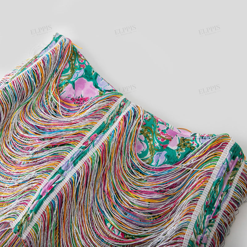 WZQA1469 Rainbow Tassels Vintage Skirt