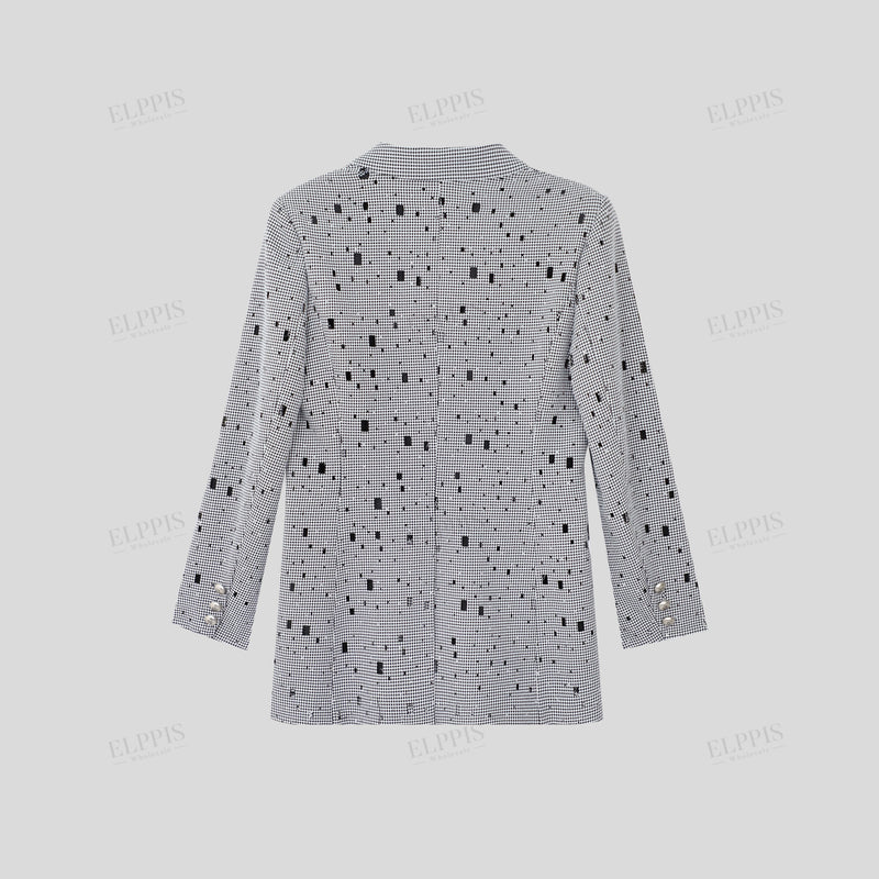WZTA1477 Houndstooth Long Blazer Outerwear