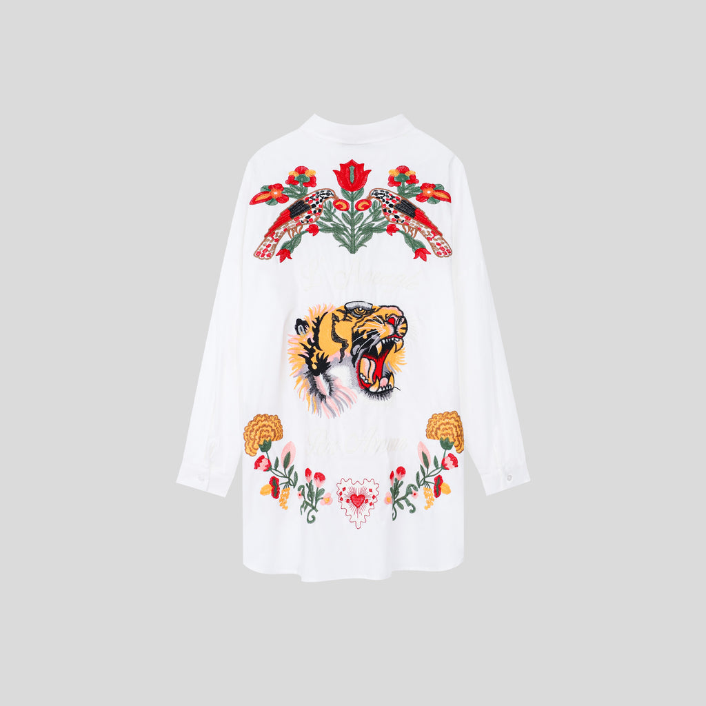 WZTA1104-Oversized Embroidered Shirt Dress