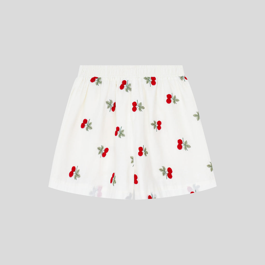 WZUA1111-Cherry Embroidered Shorts Set