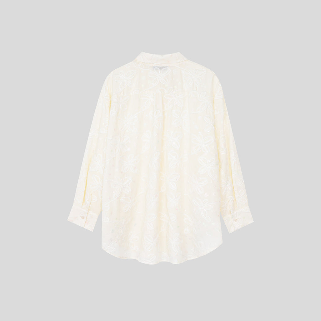 WZUA1106-Sheer Floral Embroidered Shirt & Shorts Set