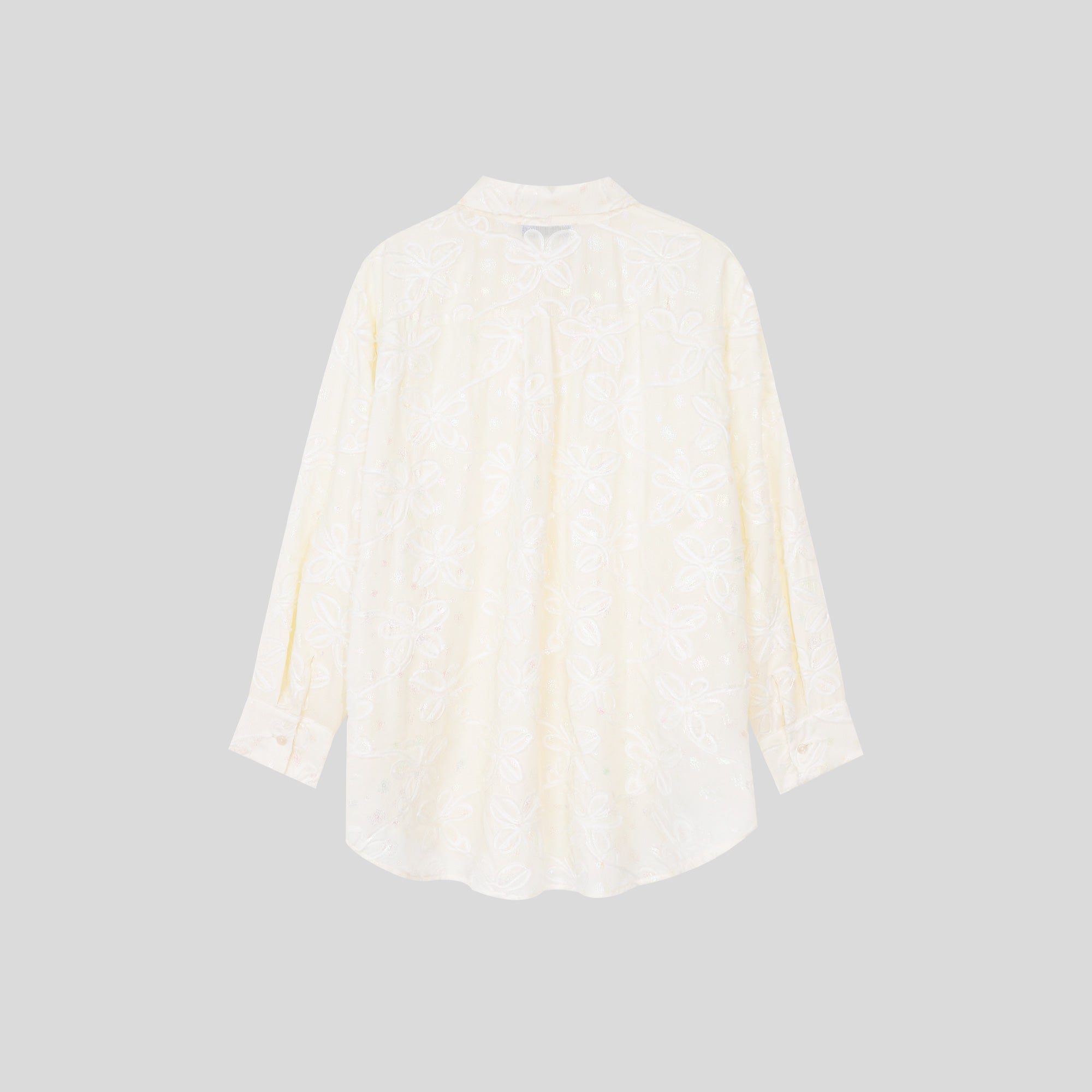 WZUA1106-Sheer Floral Embroidered Shirt & Shorts Set