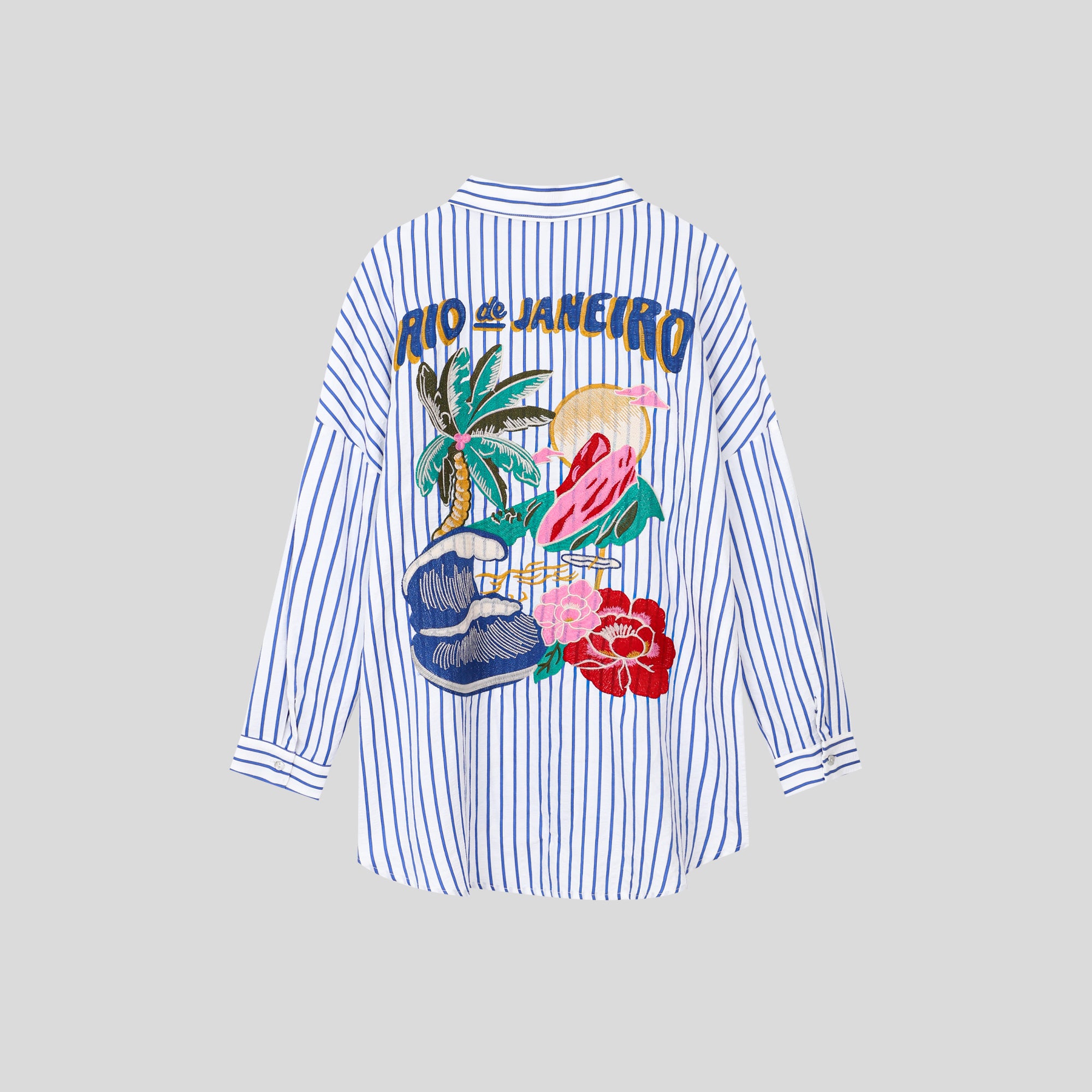 TA1101-Oversized Striped Button-Up Shirt