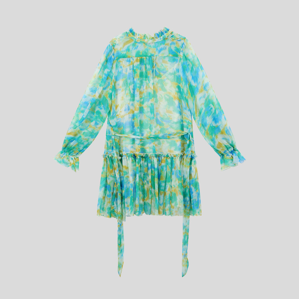 WZBA1083-Watercolor Print Chiffon Mini Dress