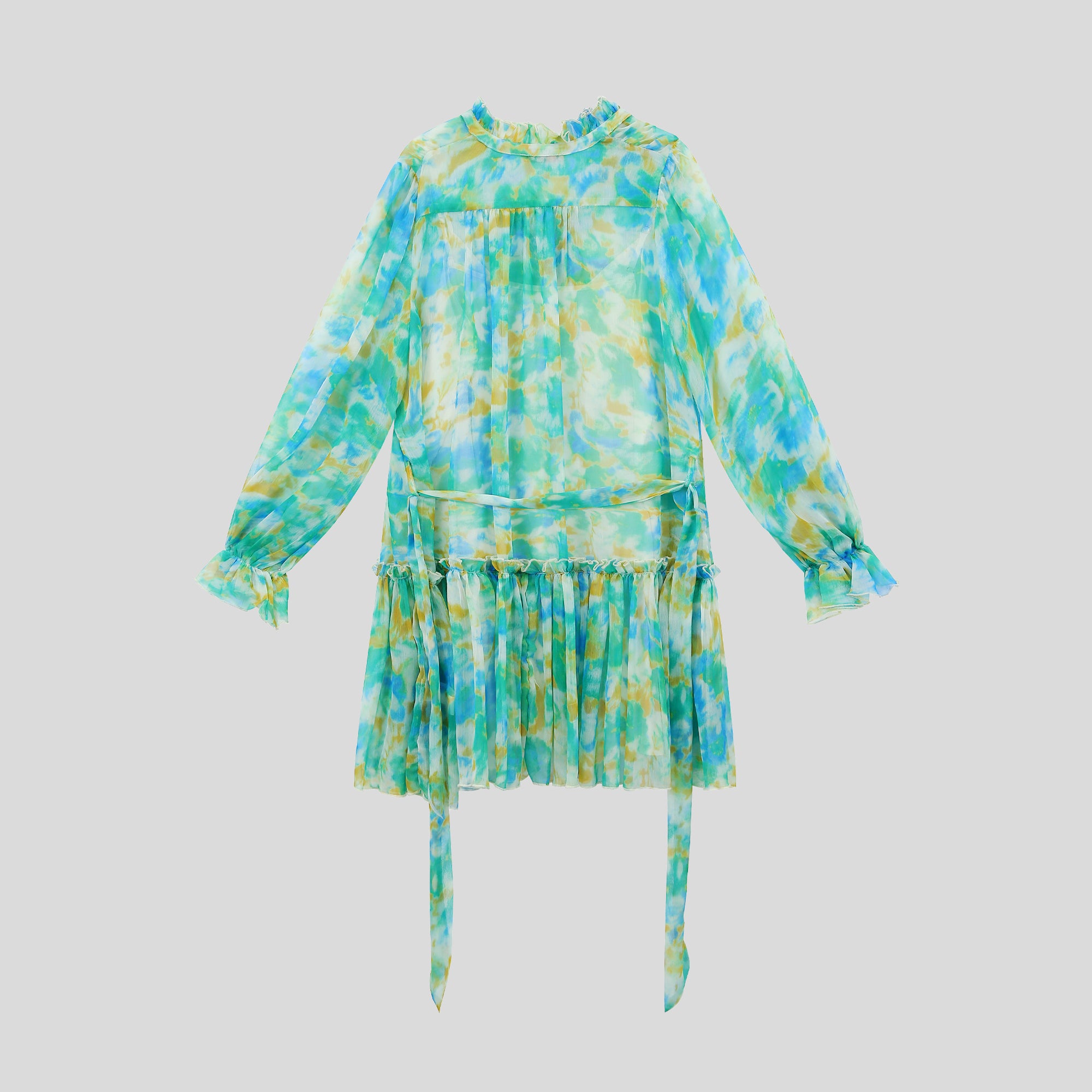 BA1083-Watercolor Print Chiffon Mini Dress