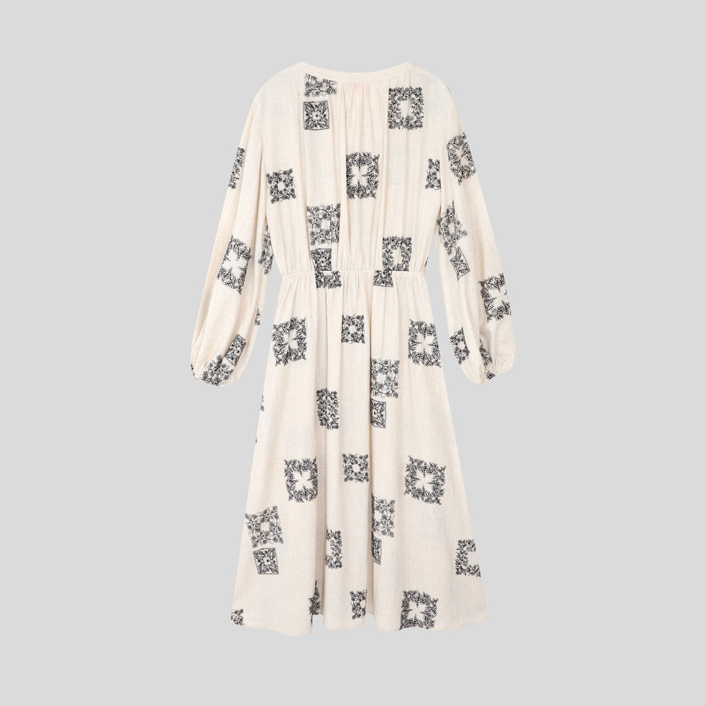 WZBA1047-Embroidered Boho Peasant Midi Dress