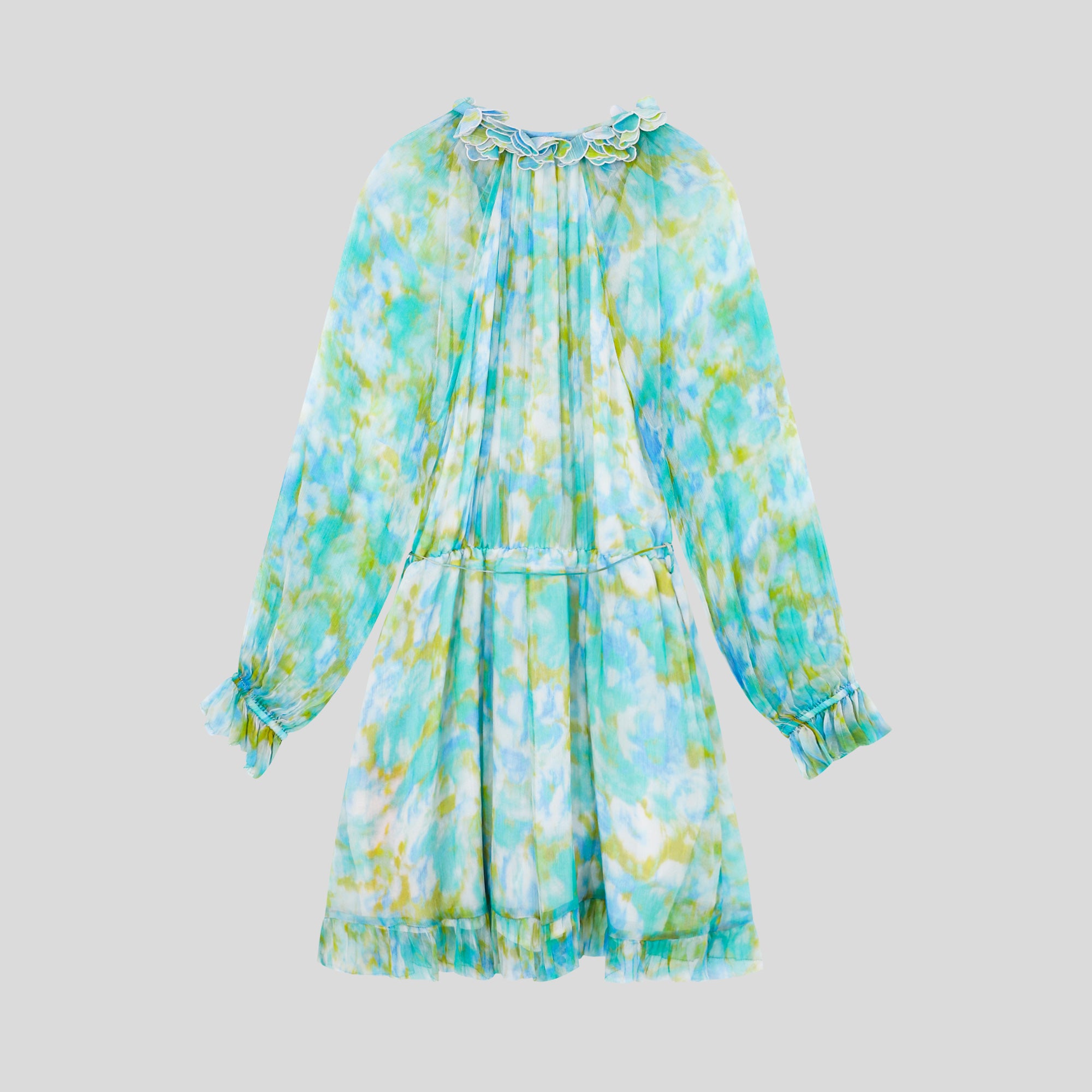 BA1084-Watercolor Print Chiffon Mini Dress