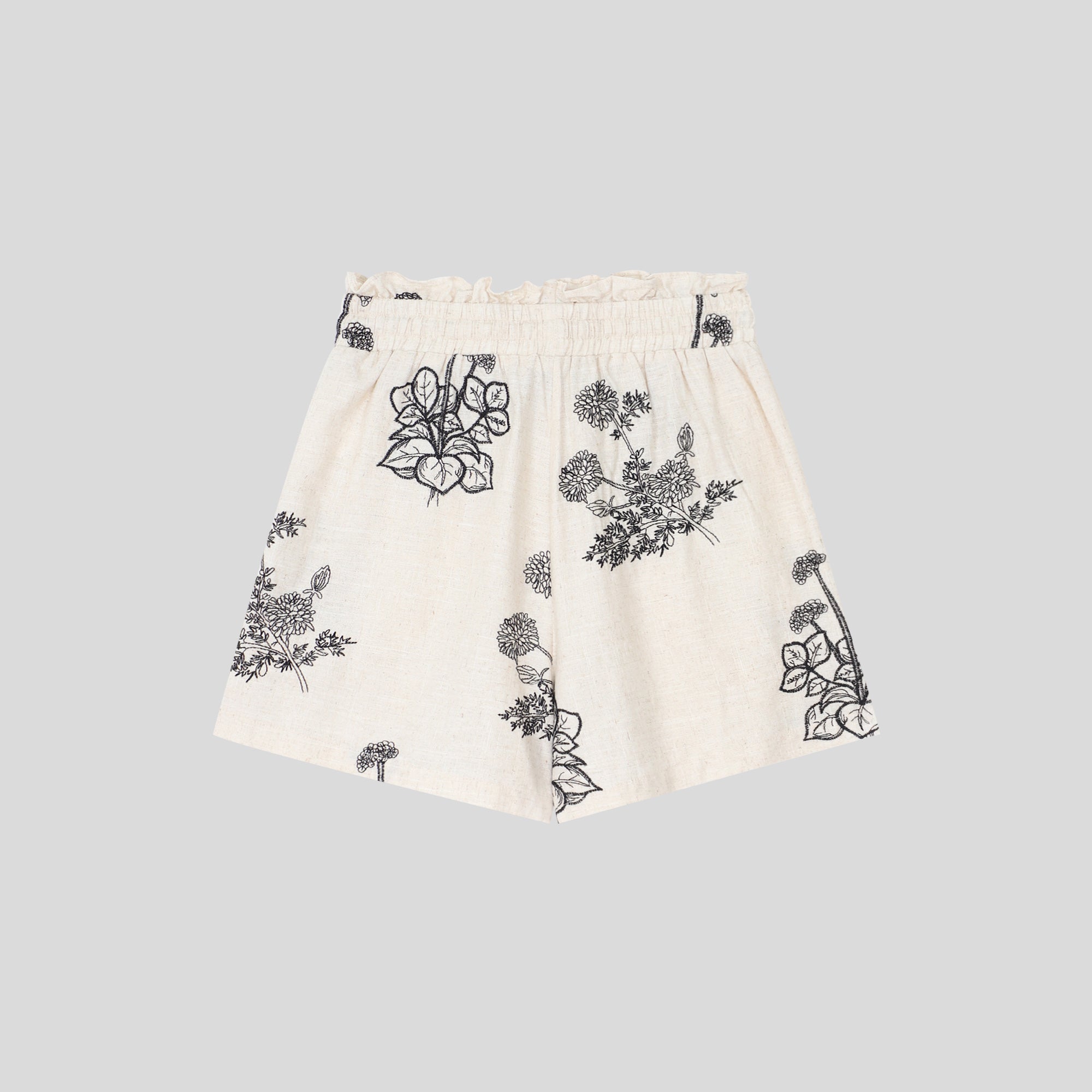 WZUA1049-Linen Embroidered Two-Piece Shorts Set