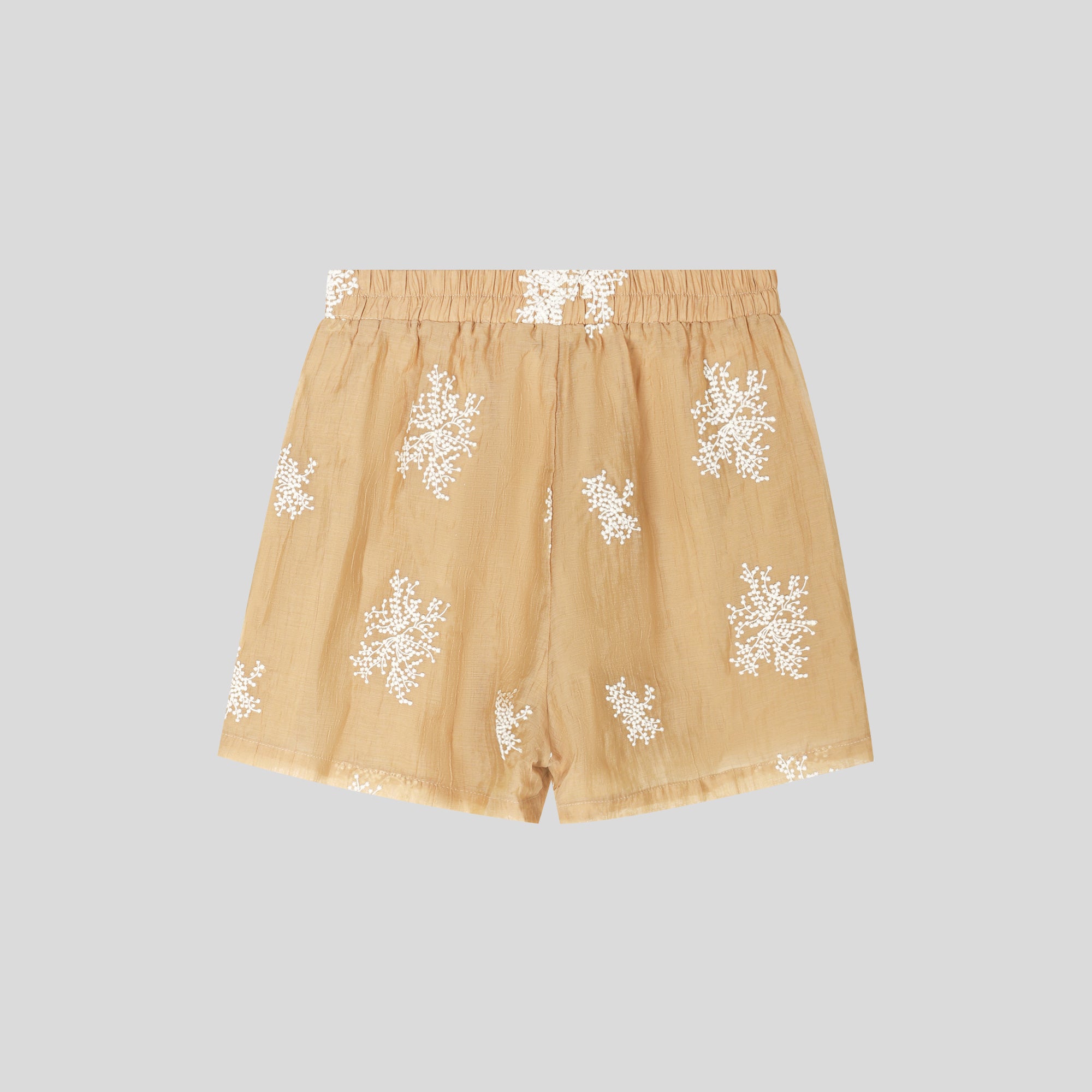 WZUA1110-Sheer Embroidered Shirt & Shorts Set
