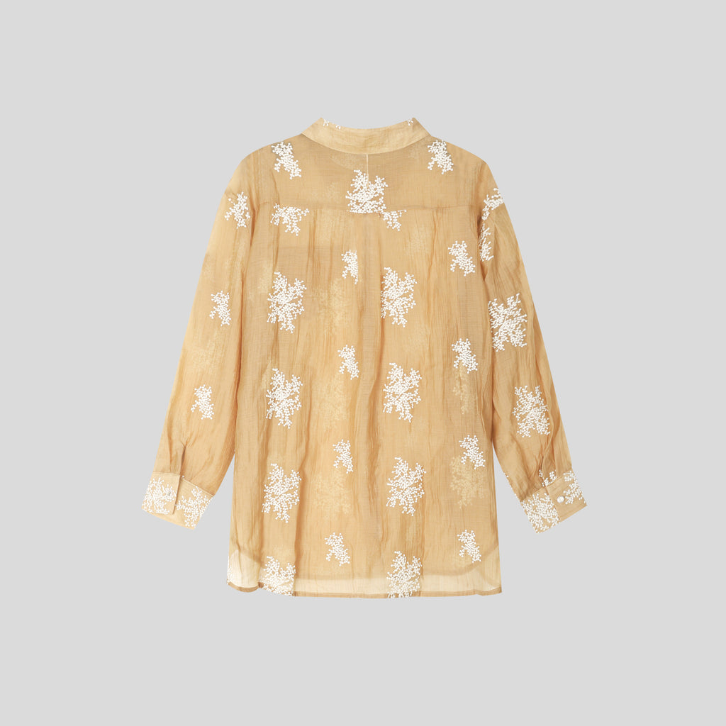 WZUA1110-Sheer Embroidered Shirt & Shorts Set