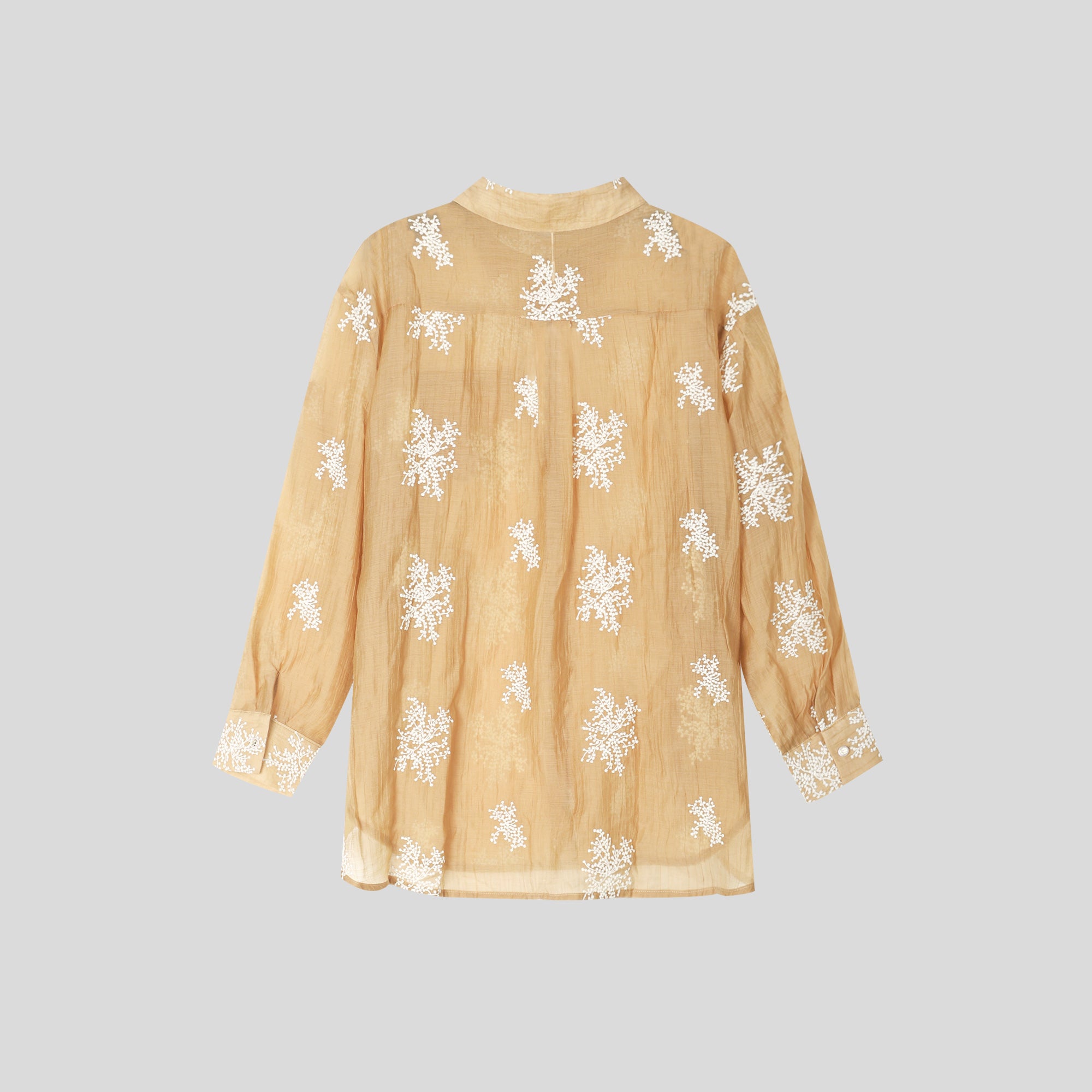 WZUA1110-Sheer Embroidered Shirt & Shorts Set