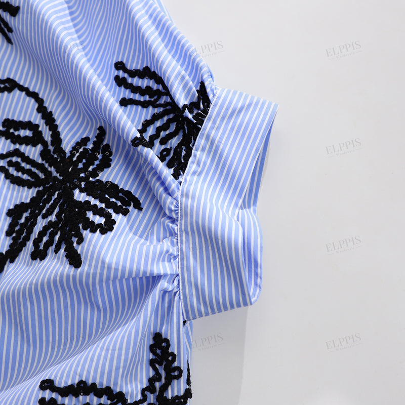WZTA1173 Embroidery Stripe Long Shirt