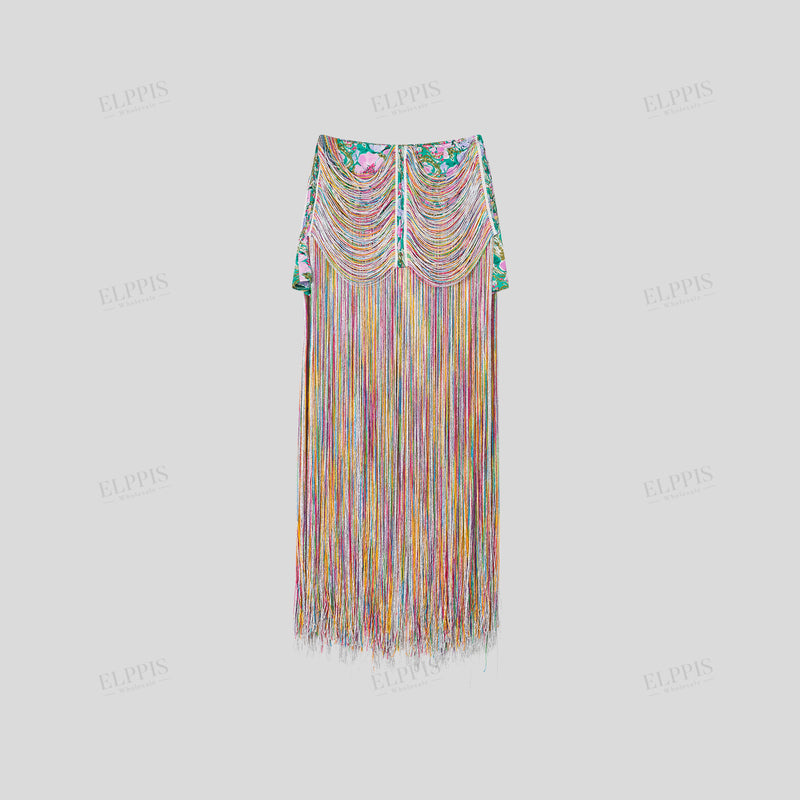 WZQA1469 Rainbow Tassels Vintage Skirt