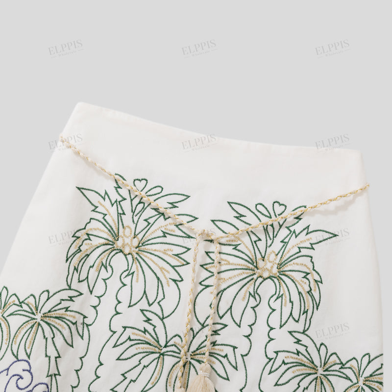 WZQA1157 Tropical Embroidery Short Skirt