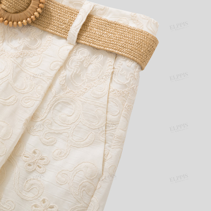WZUA1187 Lace Embroidery Shirt and Shorts Set