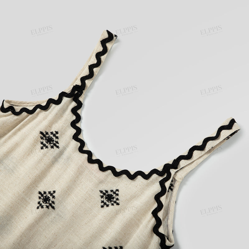 WZBA1048 Embroidered Linen-Cotton Camisole Dress