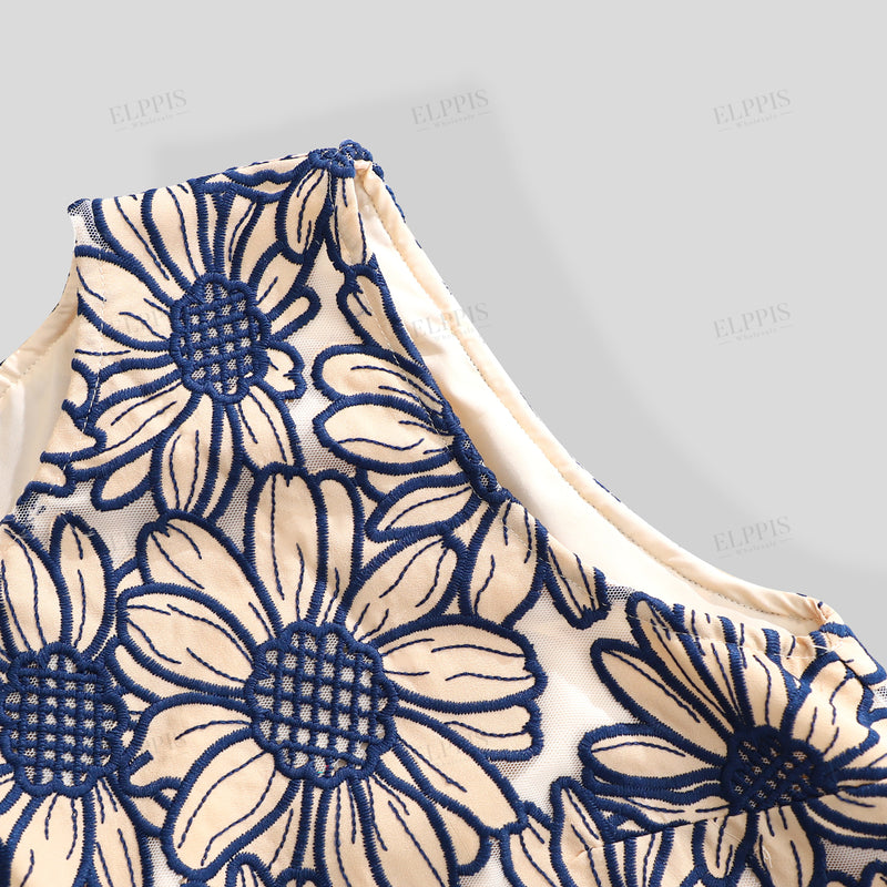 WZBA1014 Embroidered Patchwork Shorts Dress