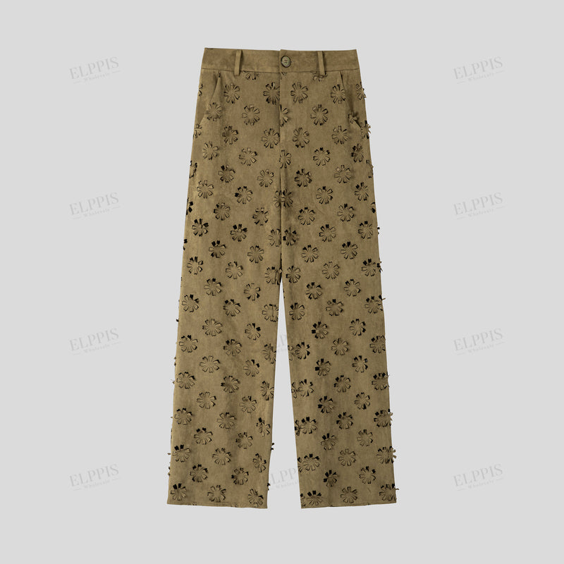 WZUA1296 Floral Hollow Long Pants