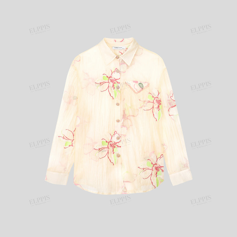 WZUA1243 Floral Embroidery Blouse Shirt