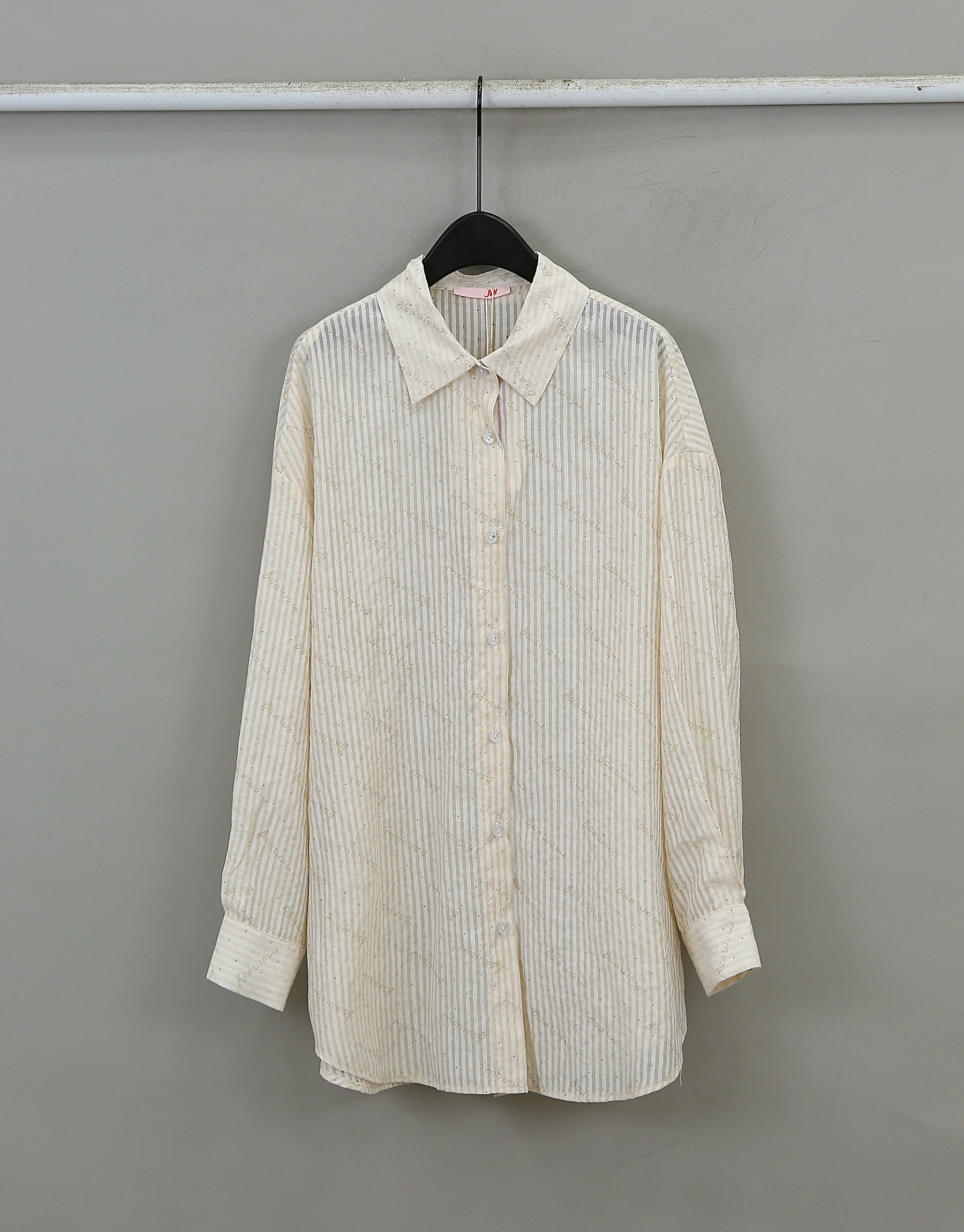 WZTA1095- Sheer Striped Button-Up Shirt