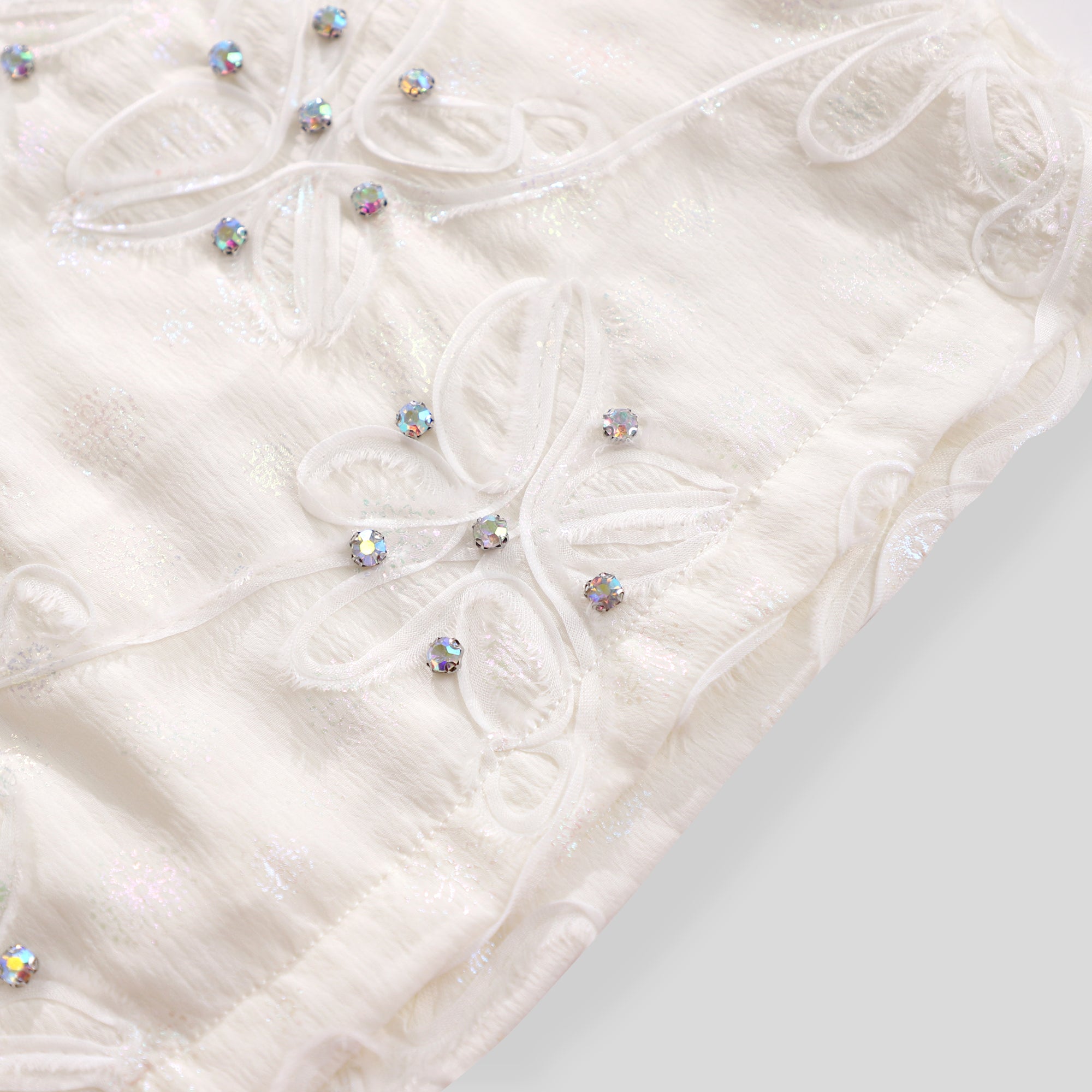 WZUA1106-Sheer Floral Embroidered Shirt & Shorts Set