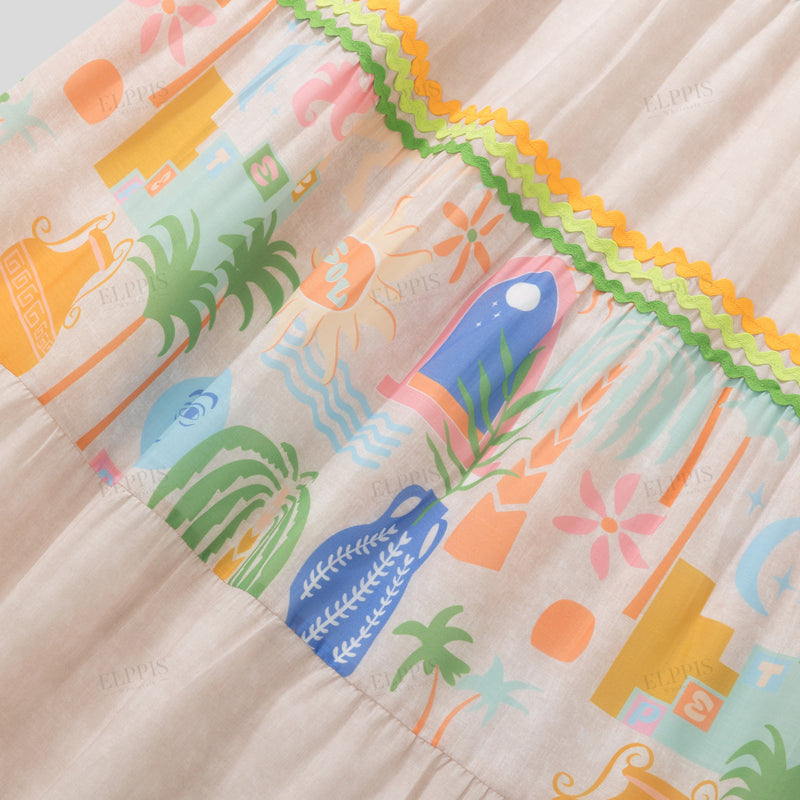 WZQA1331 Tropical Prints Long Skirt