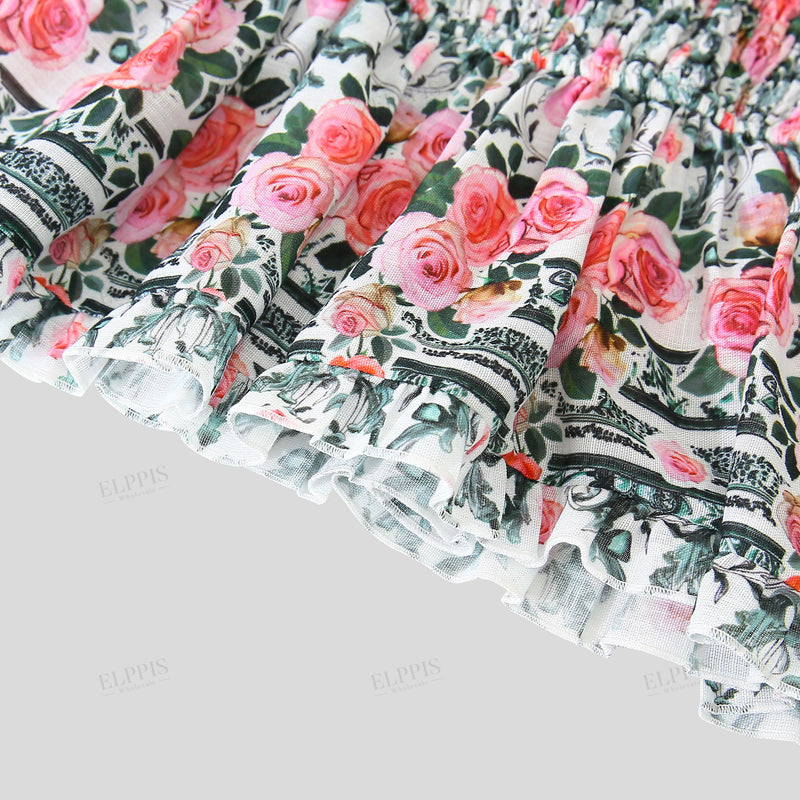WZTA1141 Rose Prints Ruffle Camisole Top