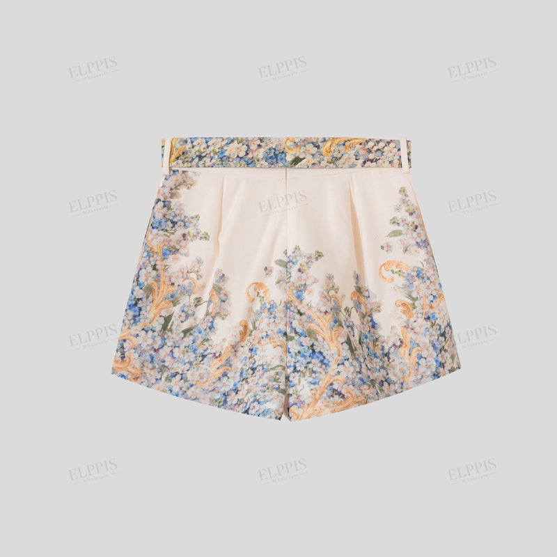 WZWSXP329M Floral Belted Shorts