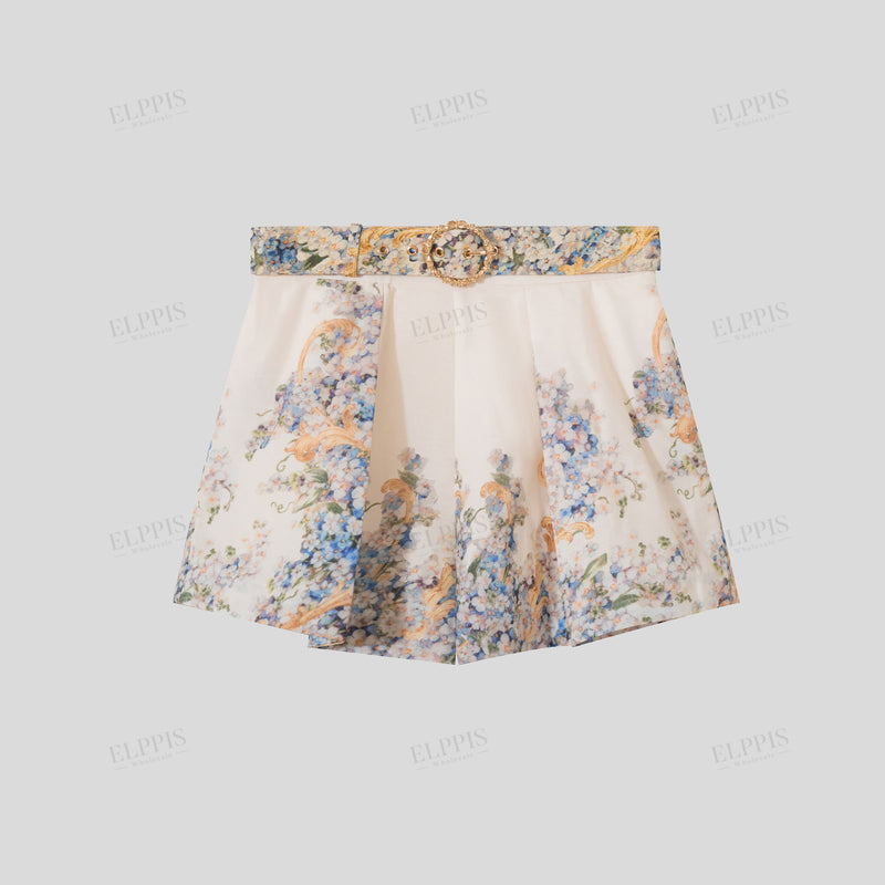 WZWSXP329M Floral Belted Shorts