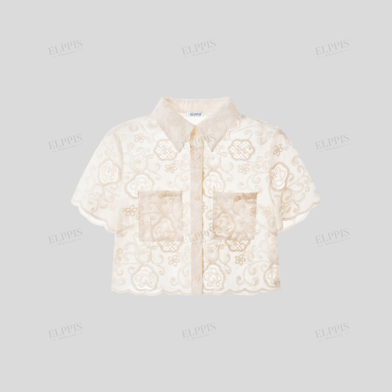WZUA1187 Lace Embroidery Shirt and Shorts Set
