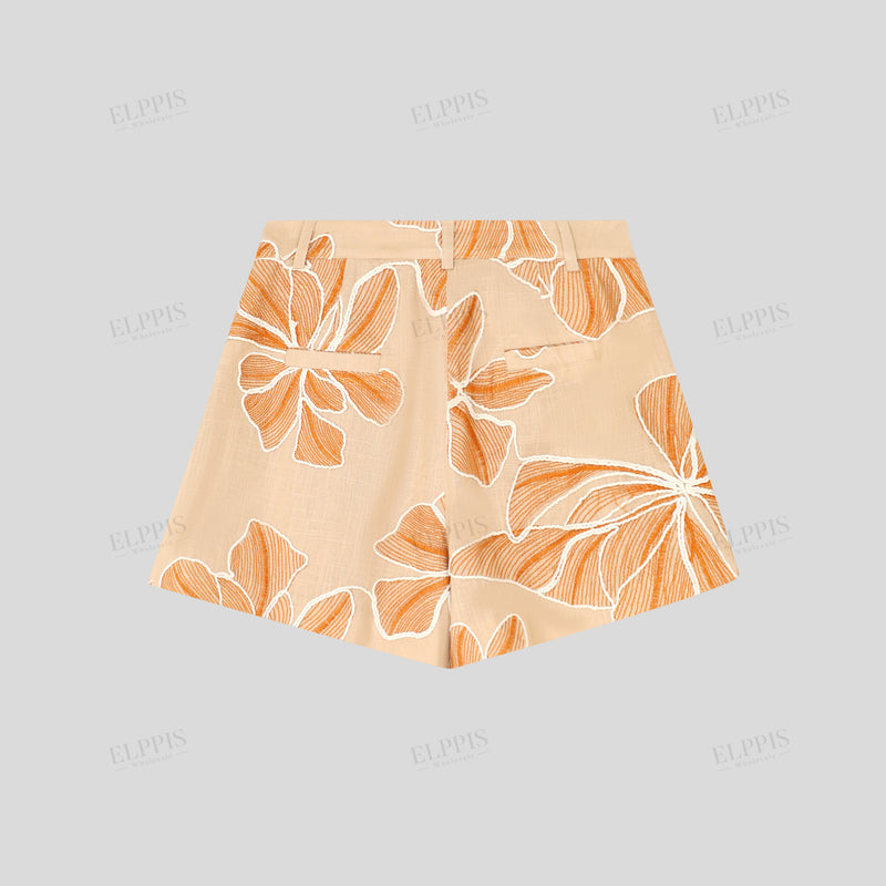 WZPA1342 Floral Embroidered Shorts